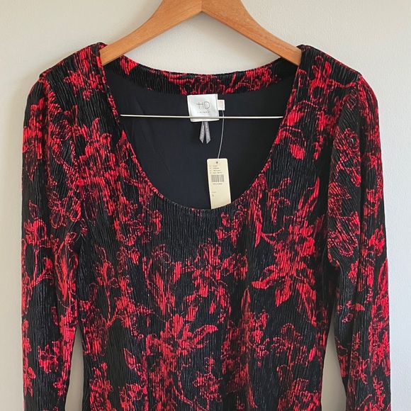 Anthropologie Black and Red Patterned Midi Dress - Picture 4 of 10